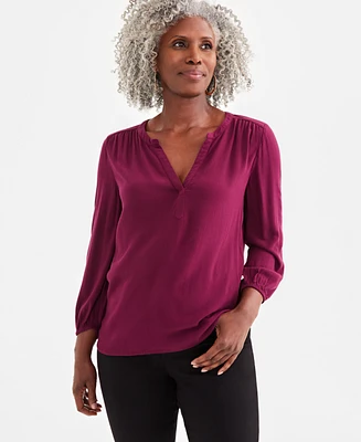 Style & Co Women's Split Neck Popover Blouse, Created for Macy's