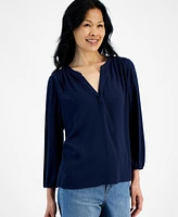 Style & Co Women's Split Neck Popover Blouse, Created for Macy's