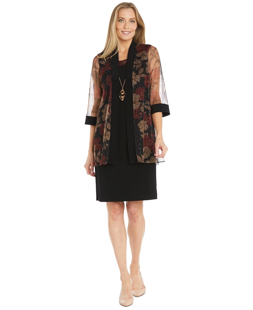 R & M Richards Petite Sleeveless Dress Embroidered Jacket