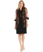 R & M Richards Petite Sleeveless Dress Embroidered Jacket