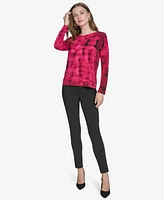 Halston Women's Printed Boat-Neck Long-Sleeve Top