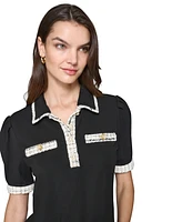 Karl Lagerfeld Paris Women's Tweed-Trim Polo Top