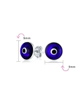 Bling Jewelry Spiritual Round Navy Blue Nazar Evil Eye Stud Earrings For Women Murano Glass Sterling Silver 9MM