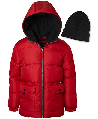 Ixtreme Toddler & Little Boys Fleece-Lined Full-Zip Hooded Puffer Jacket with Ribbed-Knit Beanie