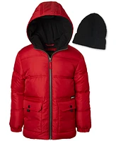 Ixtreme Toddler & Little Boys Fleece-Lined Full-Zip Hooded Puffer Jacket with Ribbed-Knit Beanie