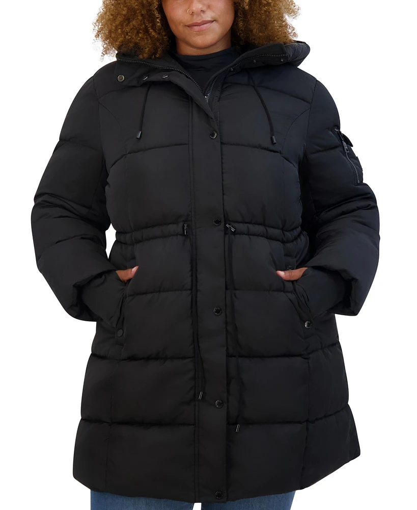 Steve Madden Plus Hooded Drawstring-Waist Puffer Coat, Created for Macy's