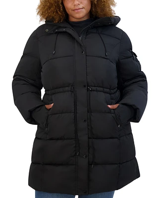 Steve Madden Plus Hooded Drawstring-Waist Puffer Coat, Created for Macy's