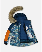 Deux par Big Boys Two Piece Snowsuit Majolica Blue Printed Glaciers