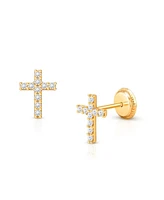 Tiny Blessings Children's 14K Gold Miraculous Cross Studs Girls' Screw Back Earrings