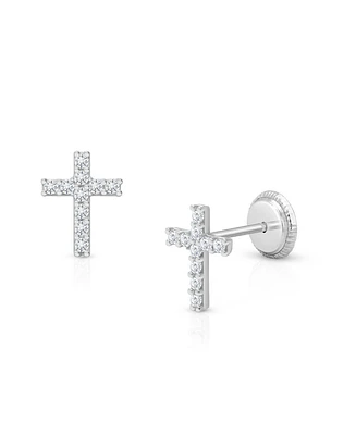 Tiny Blessings Children's 14K Gold Miraculous Cross Studs Girls' Screw Back Earrings