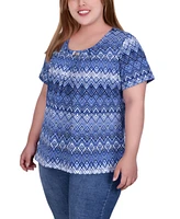 Ny Collection Plus Size Short Sleeve Top with Hardware