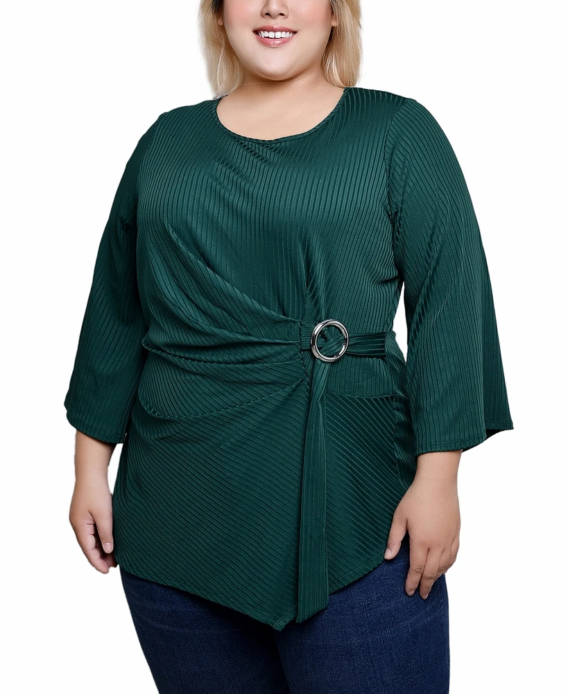 Ny Collection Plus 3/4 Sleeve Pleat-Waist Top