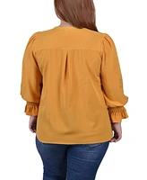 Ny Collection Plus Long Sleeve Mandarin Collar Blouse