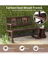 Costway 2 Pcs Patio Rocking Bench Carbonized Wood Double Rocker Chair with Ergonomic Seat