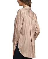 Bcx Juniors' Striped Satin Oversized Hi-Low Shirt