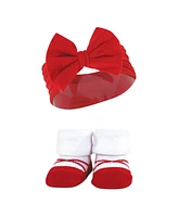 Hudson Baby Baby Girls Headband and Socks Giftset, Navy Red, One