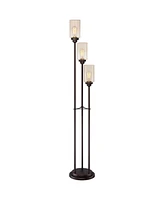 Franklin Iron Works Libby Modern Industrial Tree Floor Lamp Standing 66" Tall Oiled Bronze Metal 3-Light Amber Seedy Glass for Living Room Reading Bed