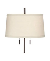 Possini Euro Design Nayla Modern Floor Lamp Standing 62.5" Tall Bronze Steel Slender Column Off White Fabric Tapered Drum Shade Decor for Living Room