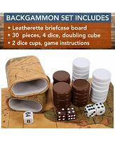 We Games Tan Map Style Leatherette Backgammon Set, 14.75 x 9.75 in. closed