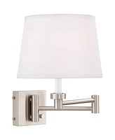 360 Lighting Vero Modern Swing Arm Wall Lamp with Usb Charging Port Brushed Nickel Plug-In Light Fixture White Drum Shade for Bedroom Bedside House Re