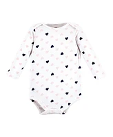 Hudson Baby Girls Cotton Long-Sleeve Bodysuits Mommy Pink Navy 3-Pack