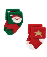 Hudson Baby Boys Cotton Rich Newborn and Terry Socks, 12 Days Of Christmas Santa