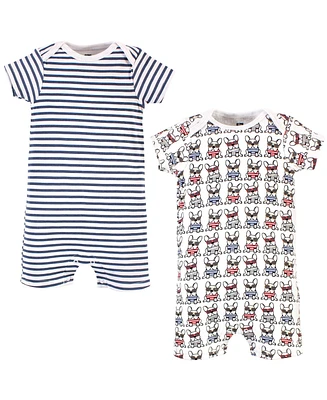 Hudson Baby Boys Cotton Rompers, French Dog 2-Pack
