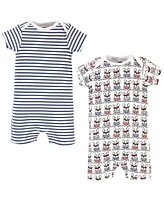 Hudson Baby Boys Cotton Rompers, French Dog 2-Pack