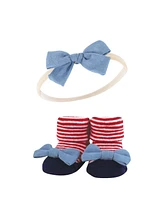 Hudson Baby Baby Girls Headband and Socks Giftset, Red Chambray, One