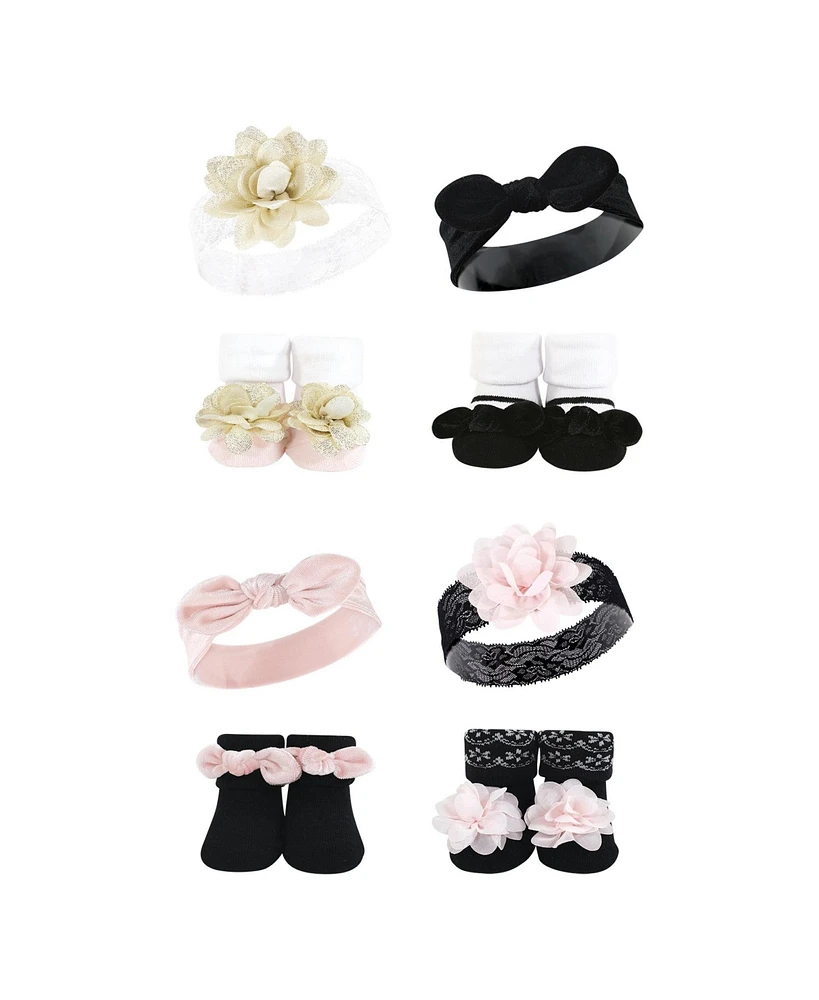 Hudson Baby Baby Girls 8Pc Headband and Socks Set, Lace Velvet Knot, 0-9 Months