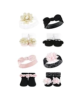 Hudson Baby Baby Girls 8Pc Headband and Socks Set, Lace Velvet Knot, 0-9 Months