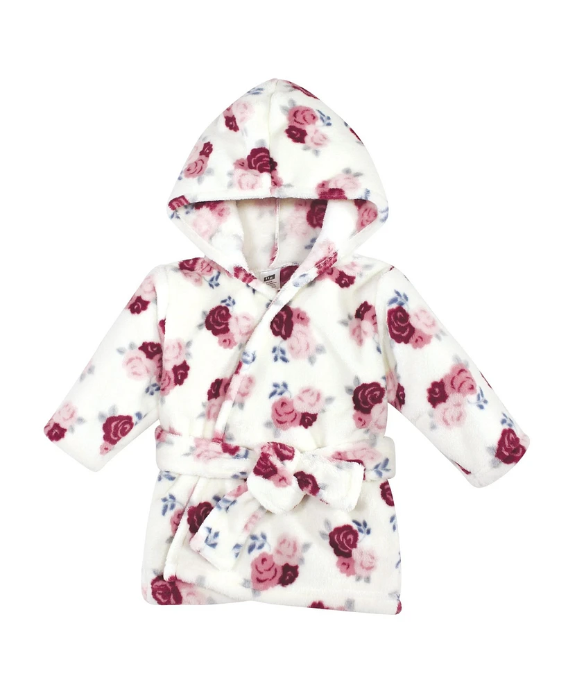 Hudson Baby Baby Girls Plush Animal Face Bathrobe, Floral, 0-9 Months