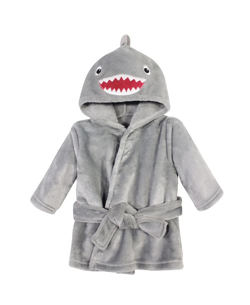 Hudson Baby Baby Boys Plush Animal Face Bathrobe, Shark, 0-9 Months