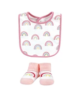 Hudson Baby Baby Girls Cotton Bib and Sock Set, Modern Rainbow, One