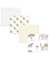 Hudson Baby Cotton Flannel Receiving Blankets, Neutral Safari World, One Size