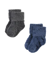 Hudson Baby Boys Cozy Chenille Newborn and Terry Socks, Solid Blue Gray 8 Pack Chenille, 0-6 Months