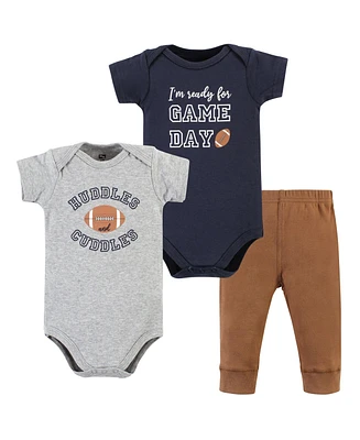 Hudson Baby Boys Cotton Bodysuit and Pant Set, Football huddles Short-Sleeve - short