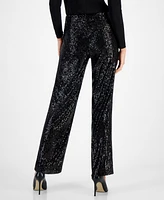 Anne Klein Women's Pull-On Sequinned Wide-Leg Pants