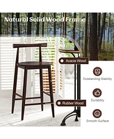 Counter Height Bar Chair Set with Acacia Wood Frame and Supporting Legs-Brown