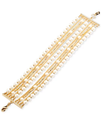 Lauren Ralph Lauren Gold-Tone Bar & Imitation Pearl Multi-Row Flex Bracelet