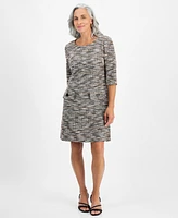 Connected Petite 3/4-Sleeve Boucle Sheath Dress