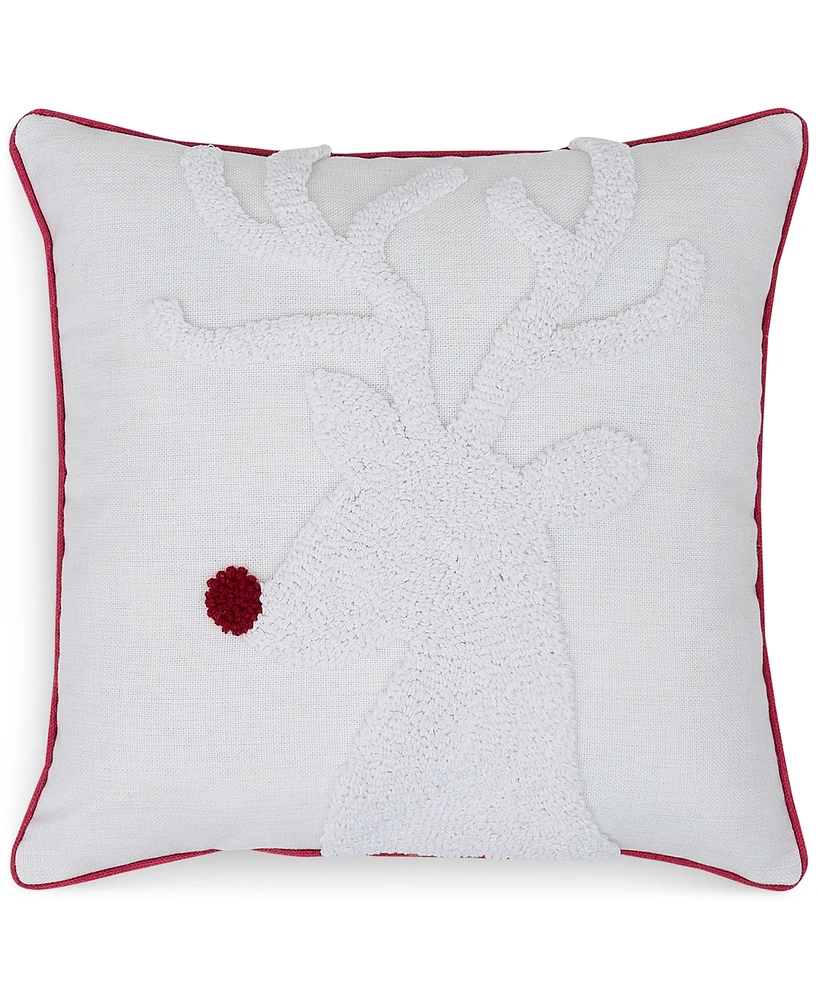 Videri Home Santa's Reindeer Embroidered Decorative Pillow, 18" x 18", Exclusively at Macy's