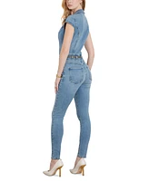 Guess Nova Denim Cap-Sleeve Skinny-Leg Jumpsuit