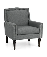 Slickblue Mid-century Modern Armchair Linen Fabric Upholstered Accent Chair with Cushion-Grey