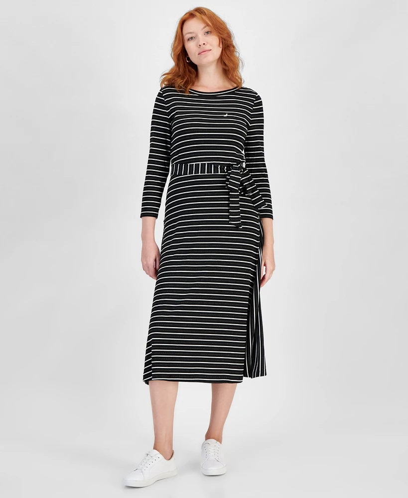 Nautica Jeans Women's Striped Tie-Waist Midi Dress