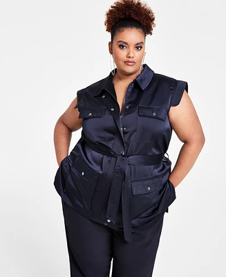 Nina Parker Trendy Plus Tie-Waist Utility Vest