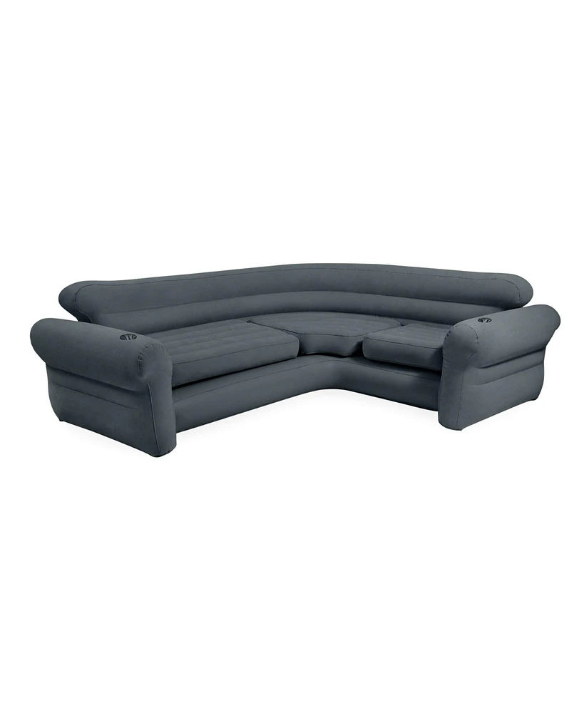 Intex Corner Sofa L-Shaped Inflatable Home Lounge Couch with Cupholders, Gray