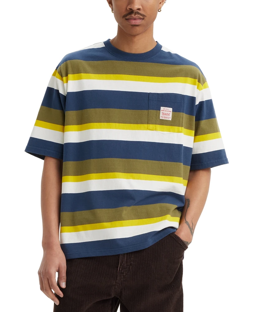 Levi's Men's Relaxed Fit Workwear Short Sleeve Crewneck Box Stripe T-Shirt