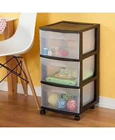 Sterilite 3-Drawer Plastic Rolling Storage Cart, Clear with Black Frame (2-Pack)