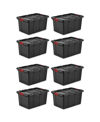 Sterilite 27 Gallon Durable Rugged Industrial Tote w/Red Latches, Black (8 Pack)